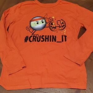 Place Bright Orange Long Sleeve Tee with Emoji Graphic